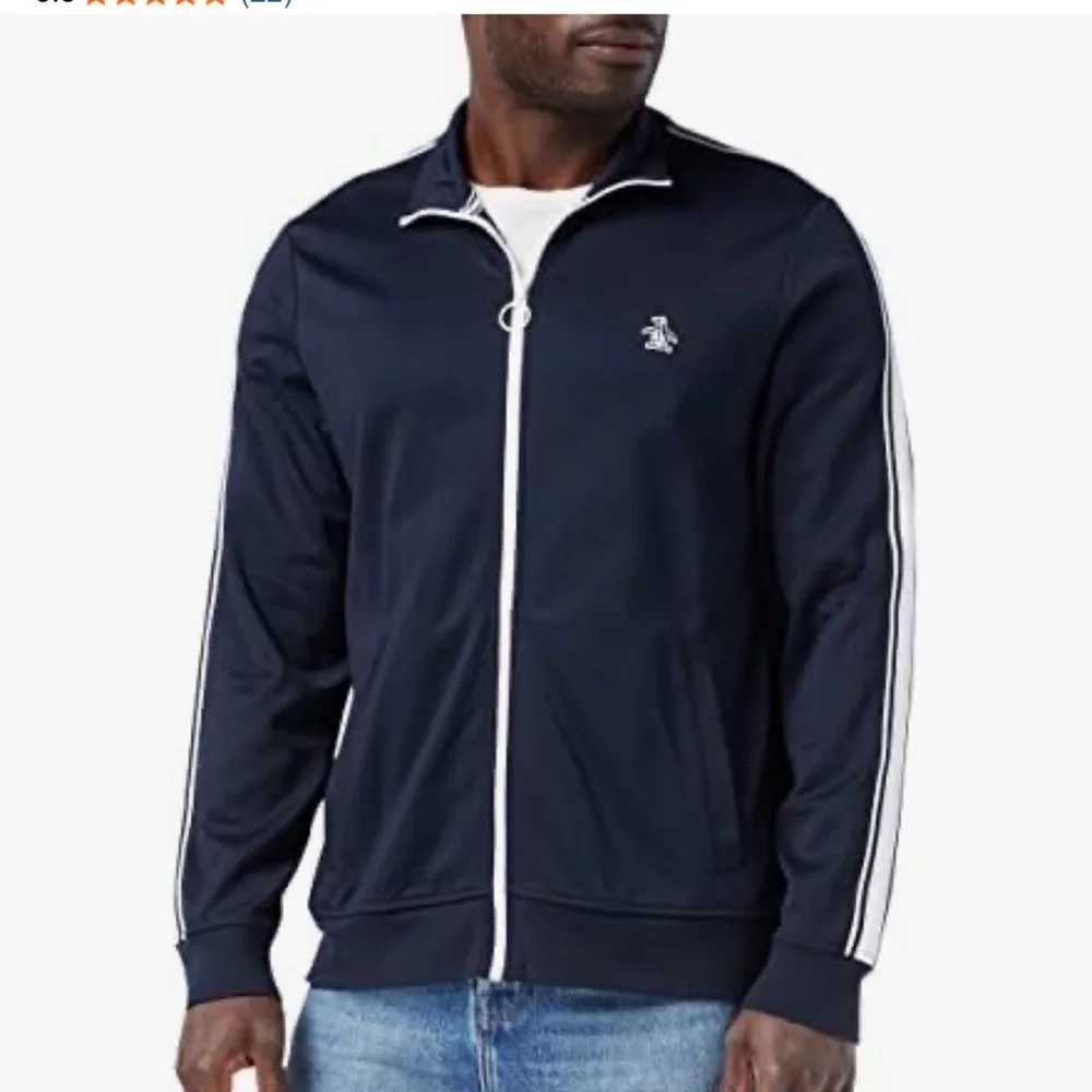 Original Penguin Navy Blue Track Jacket XXL White Sleeve Stripe Full Zip - Picture 7 of 11